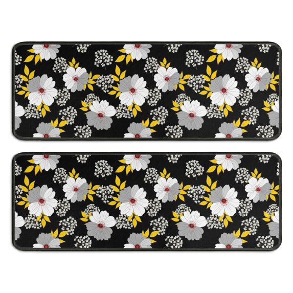 Kitchen Rugs Sets Of 2,Pioneer Flower Floral Print Pattern Anti Fatigue Kitchen Mat Rugs Non Slip Washable,Decorative Kitchen Floor Mats for Kitchen,Sink,Laundry,17X47 Inch