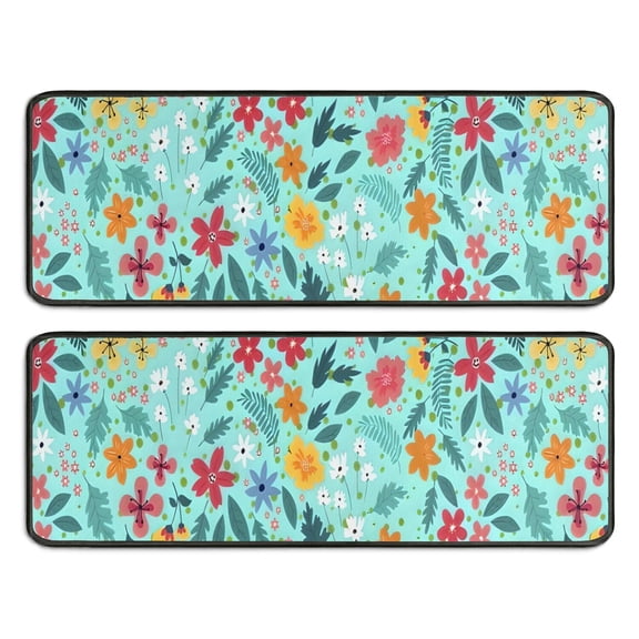 Kitchen Rugs Sets Of 2,Pioneer Flower Floral Print Pattern Anti Fatigue Kitchen Mat Rugs Non Slip Washable,Decorative Kitchen Floor Mats for Kitchen,Sink,Laundry,17"x47"+17"x47"