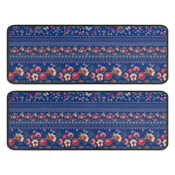 Kitchen Rugs Sets Of 2,Pioneer Flower Floral Print Pattern Anti Fatigue Kitchen Mat Rugs Non Slip Washable,Decorative Kitchen Floor Mats for Kitchen,Sink,Laundry,17"x47"+17"x47"