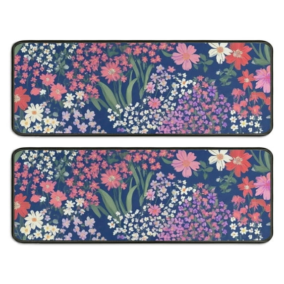 Kitchen Rugs Sets Of 2,Pioneer Flower Floral Print Pattern Anti Fatigue Kitchen Mat Rugs Non Slip Washable,Decorative Kitchen Floor Mats for Kitchen,Sink,Laundry,17"x47"+17"x47"
