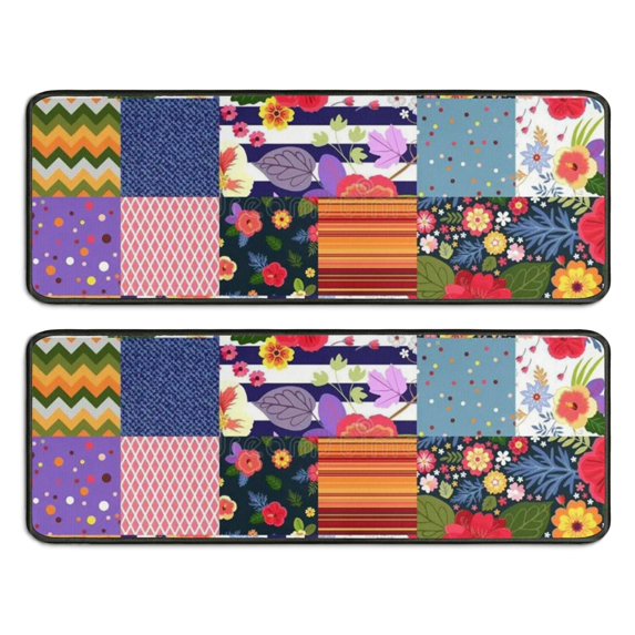 Kitchen Rugs Sets Of 2,Pioneer Flower Floral Print Pattern Anti Fatigue Kitchen Mat Rugs Non Slip Washable,Decorative Kitchen Floor Mats for Kitchen,Sink,Laundry,17"x47"+17"x47"