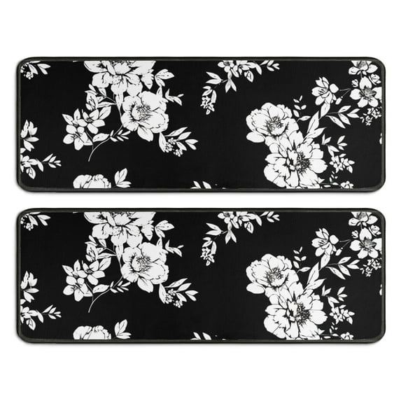 Kitchen Rugs Sets Of 2,Pioneer Flower Floral Print Pattern Anti Fatigue Kitchen Mat Rugs Non Slip Washable,Decorative Kitchen Floor Mats for Kitchen,Sink,Laundry,17"x47"+17"x47"