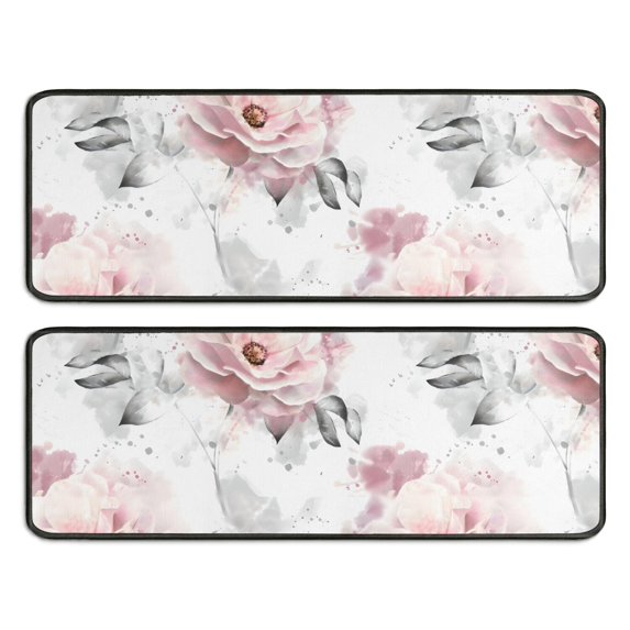 Kitchen Rugs Sets Of 2,Pioneer Flower Floral Print Pattern Anti Fatigue Kitchen Mat Rugs Non Slip Washable,Decorative Kitchen Floor Mats for Kitchen,Sink,Laundry,17"x47"+17"x47"