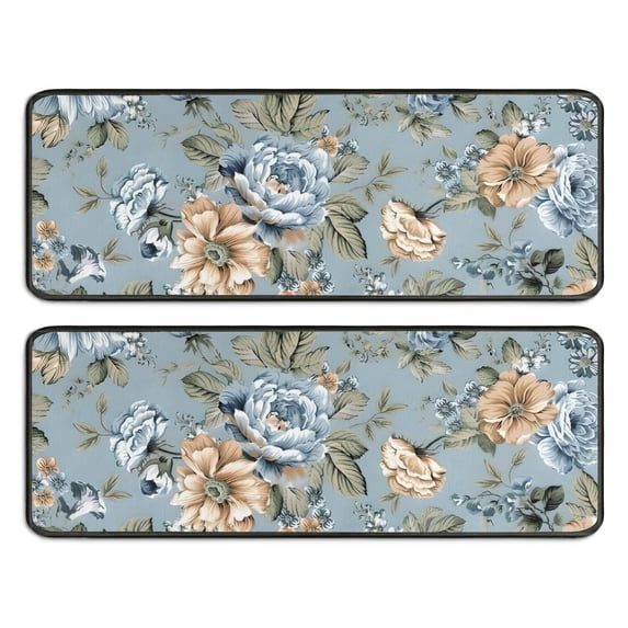 Kitchen Rugs Sets Of 2,Pioneer Flower Floral Print Pattern Anti Fatigue Kitchen Mat Rugs Non Slip Washable,Decorative Kitchen Floor Mats for Kitchen,Sink,Laundry,17"x47"+17"x47"