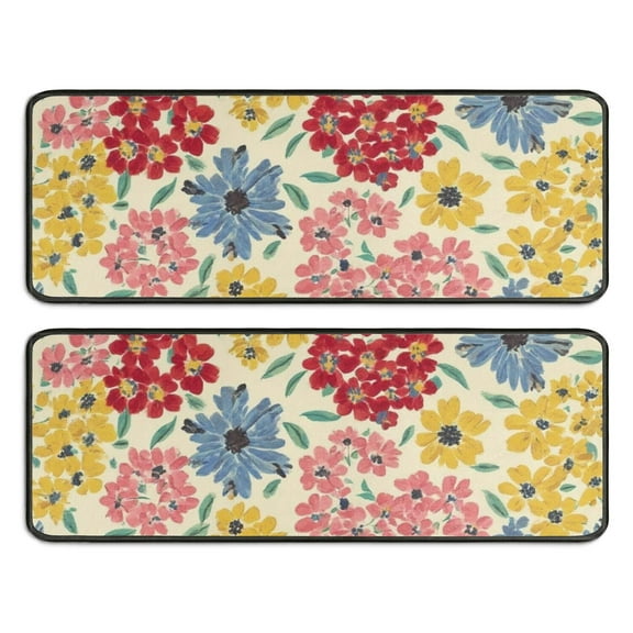 Kitchen Rugs Sets Of 2,Pioneer Flower Floral Print Pattern Anti Fatigue Kitchen Mat Rugs Non Slip Washable,Decorative Kitchen Floor Mats for Kitchen,Sink,Laundry,17"x47"+17"x47"
