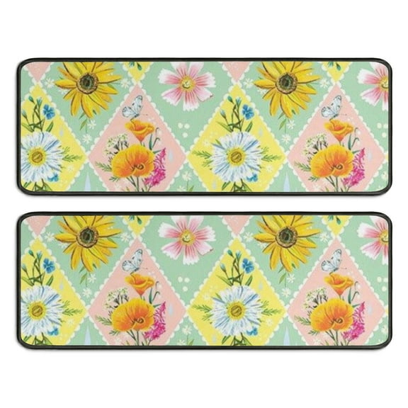 Kitchen Rugs Sets Of 2,Pioneer Flower Floral Print Pattern Anti Fatigue Kitchen Mat Rugs Non Slip Washable,Decorative Kitchen Floor Mats for Kitchen,Sink,Laundry,17"x47"+17"x47"
