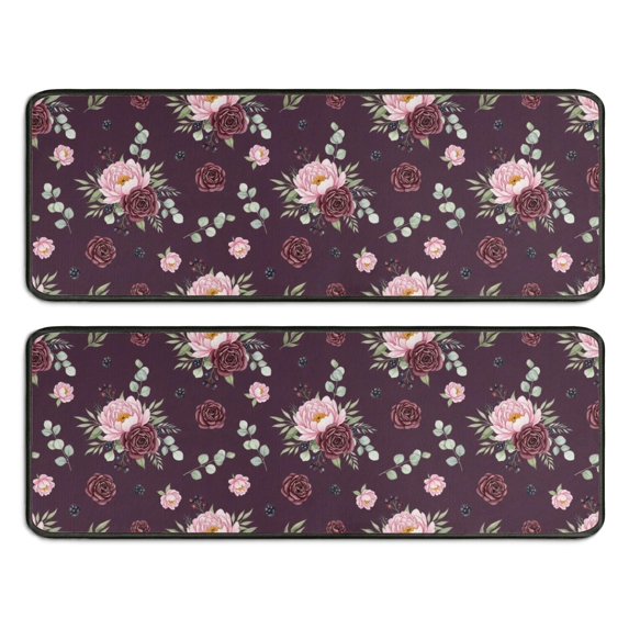 Kitchen Rugs Sets Of 2,Pioneer Flower Floral Print Pattern Anti Fatigue Kitchen Mat Rugs Non Slip Washable,Decorative Kitchen Floor Mats for Kitchen,Sink,Laundry,17X47 Inch