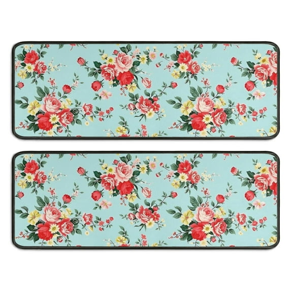 Kitchen Rugs Sets Of 2,Pioneer Flower Floral Print Pattern Anti Fatigue Kitchen Mat Rugs Non Slip Washable,Decorative Kitchen Floor Mats for Kitchen,Sink,Laundry,17"x47"+17"x47"