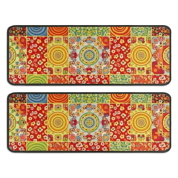 Kitchen Rugs Sets Of 2,Pioneer Flower Floral Print Pattern Anti Fatigue Kitchen Mat Rugs Non Slip Washable,Decorative Kitchen Floor Mats for Kitchen,Sink,Laundry,17X47 Inch