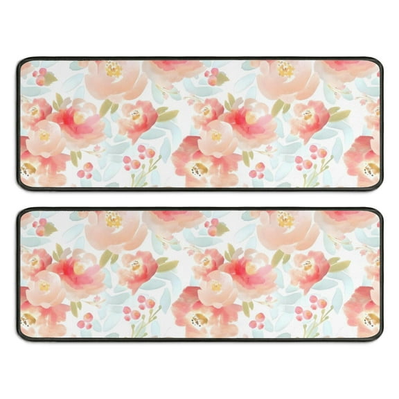 Kitchen Rugs Sets Of 2,Pioneer Flower Floral Print Pattern Anti Fatigue Kitchen Mat Rugs Non Slip Washable,Decorative Kitchen Floor Mats for Kitchen,Sink,Laundry,17"x47"+17"x47"