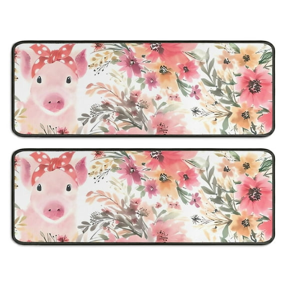 Kitchen Rugs Sets Of 2,Pioneer Flower Floral Print Pattern Anti Fatigue Kitchen Mat Rugs Non Slip Washable,Decorative Kitchen Floor Mats for Kitchen,Sink,Laundry,17"x47"+17"x47"