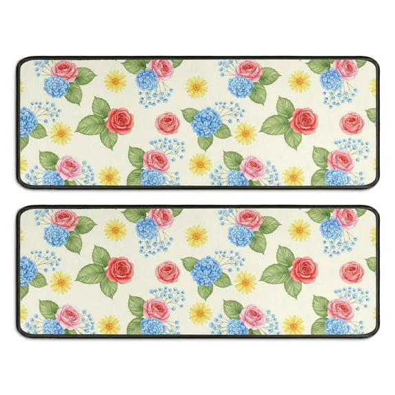 Kitchen Rugs Sets Of 2,Pioneer Flower Floral Print Pattern Anti Fatigue Kitchen Mat Rugs Non Slip Washable,Decorative Kitchen Floor Mats for Kitchen,Sink,Laundry,17X47 Inch