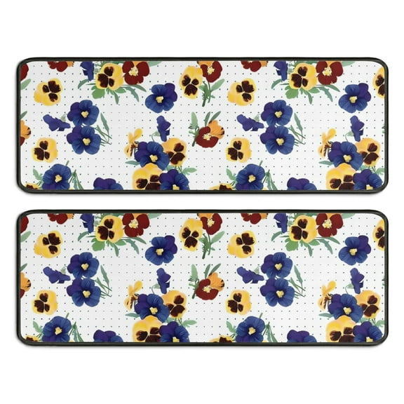 Kitchen Rugs Sets Of 2,Pioneer Flower Floral Print Pattern Anti Fatigue Kitchen Mat Rugs Non Slip Washable,Decorative Kitchen Floor Mats for Kitchen,Sink,Laundry,17"x47"+17"x47"