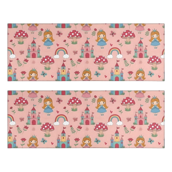Kitchen Rugs Sets Of 2,Princess Mushroom Castle Pattern Anti Fatigue Kitchen Mat Rugs Non Slip Washable,Decorative Kitchen Floor Mats for Kitchen,Sink,Laundry,17"X47"