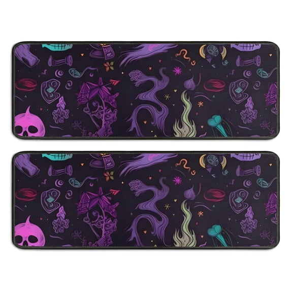 Kitchen Rugs Sets Of 2,Psychedelic Halloween Pattern Anti Fatigue Kitchen Mat Rugs Non Slip Washable,Decorative Kitchen Floor Mats for Kitchen,Sink,Laundry,17"x47"+17"x47"