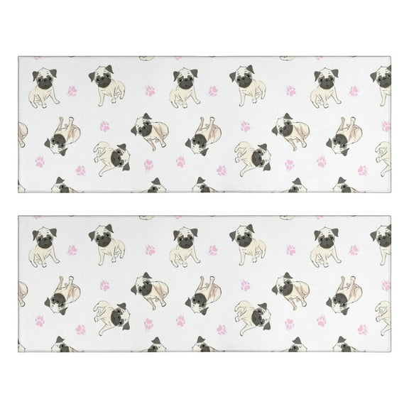 Kitchen Rugs Sets Of 2,Pug and Footprints Anti Fatigue Kitchen Mat Rugs Non Slip Washable,Decorative Kitchen Floor Mats for Kitchen,Sink,Laundry,17"X47"