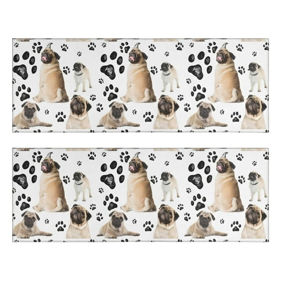 Kitchen Rugs Sets Of 2,Pug and Footprints Anti Fatigue Kitchen Mat Rugs Non Slip Washable,Decorative Kitchen Floor Mats for Kitchen,Sink,Laundry,17"X47"
