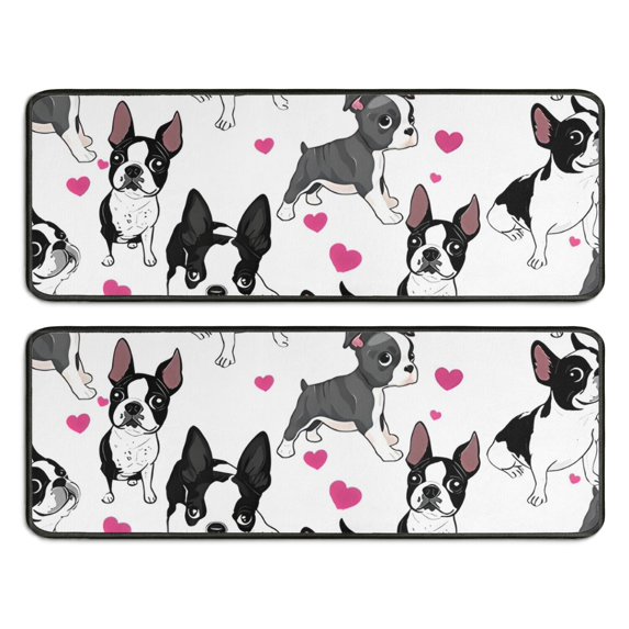 Kitchen Rugs Sets Of 2,Pug and Love Heart Anti Fatigue Kitchen Mat Rugs Non Slip Washable,Decorative Kitchen Floor Mats for Kitchen,Sink,Laundry,17"x47"+17"x47"