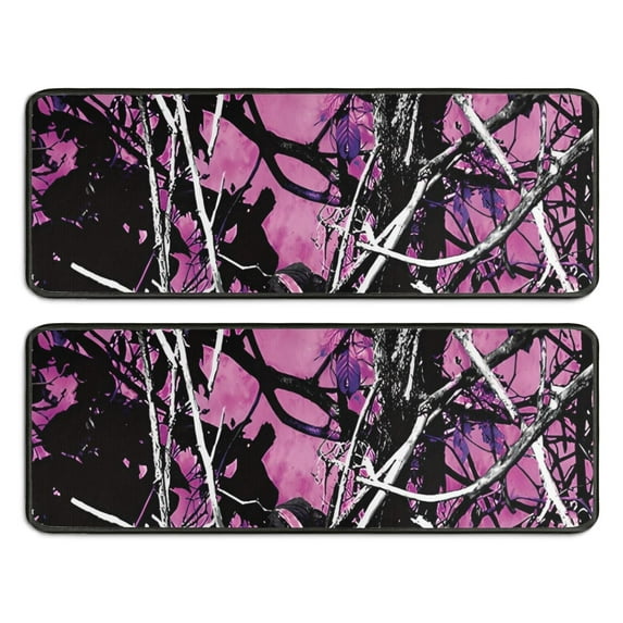Kitchen Rugs Sets Of 2,Purple Camo Tree Branch Pattern Anti Fatigue Kitchen Mat Rugs Non Slip Washable,Decorative Kitchen Floor Mats for Kitchen,Sink,Laundry,17"x47"+17"x47"