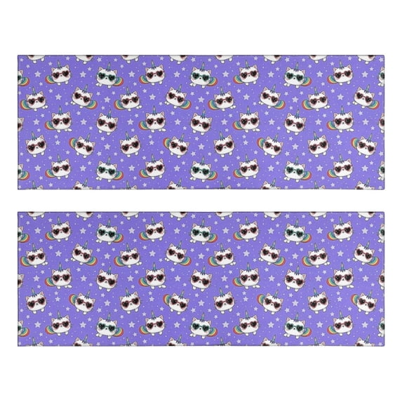 Kitchen Rugs Sets Of 2,Purple Cartoon Cat Unicorn Pattern Anti Fatigue Kitchen Mat Rugs Non Slip Washable,Decorative Kitchen Floor Mats for Kitchen,Sink,Laundry,17"X47"