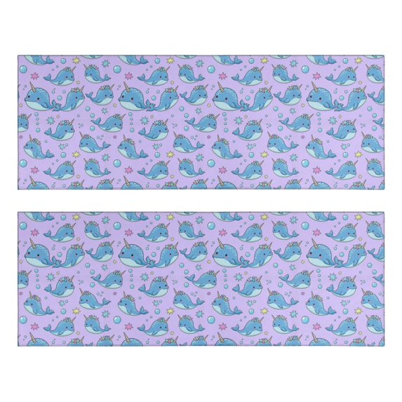 Kitchen Rugs Sets Of 2,Purple Cartoon Narwhal Pattern Anti Fatigue Kitchen Mat Rugs Non Slip Washable,Decorative Kitchen Floor Mats for Kitchen,Sink,Laundry,17"X47"