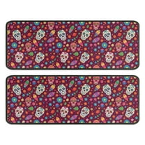 Kitchen Rugs Sets Of 2,Purple Colorful Skull Flower Pattern Anti Fatigue Kitchen Mat Rugs Non Slip Washable,Decorative Kitchen Floor Mats for Kitchen,Sink,Laundry,17"x47" 17"x47"