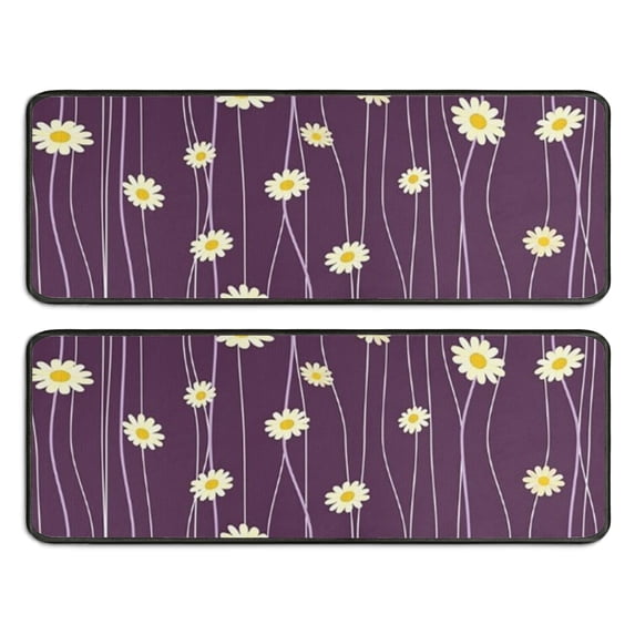 Kitchen Rugs Sets Of 2,Purple Daisy Flower Wavy Lines Pattern Anti Fatigue Kitchen Mat Rugs Non Slip Washable,Decorative Kitchen Floor Mats for Kitchen,Sink,Laundry,17"x47"+17"x47"