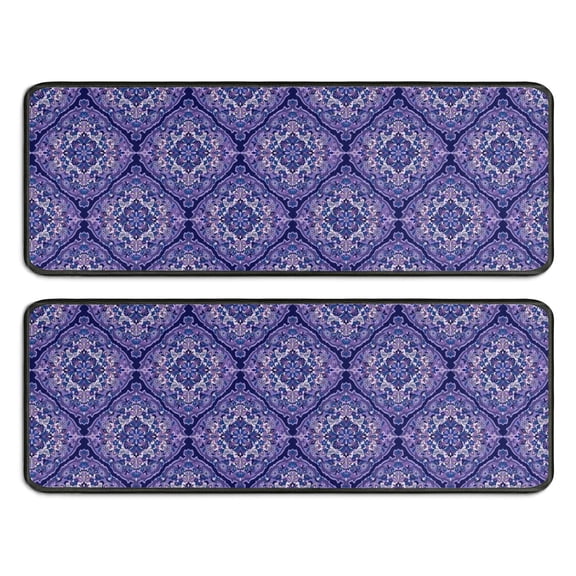 Kitchen Rugs Sets Of 2,Purple Ethnic Geometric Pattern Anti Fatigue Kitchen Mat Rugs Non Slip Washable,Decorative Kitchen Floor Mats for Kitchen,Sink,Laundry,17"x47"+17"x47"