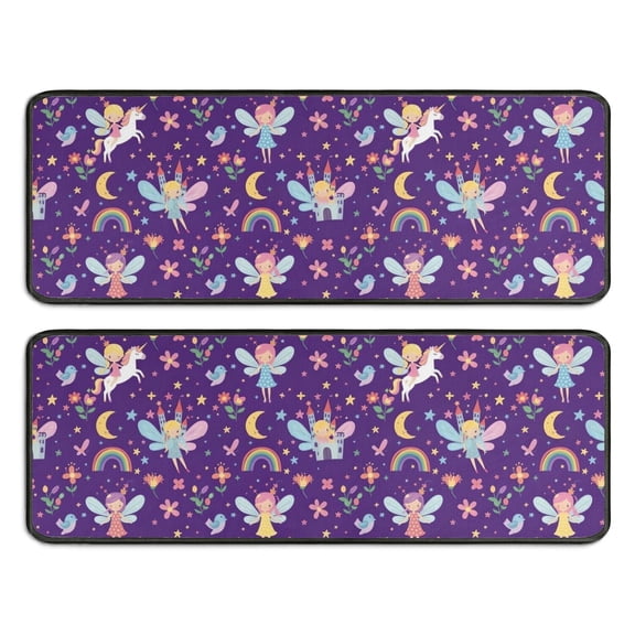 Kitchen Rugs Sets Of 2,Purple Fairy Unicorn Pattern Anti Fatigue Kitchen Mat Rugs Non Slip Washable,Decorative Kitchen Floor Mats for Kitchen,Sink,Laundry,17"x47"+17"x47"