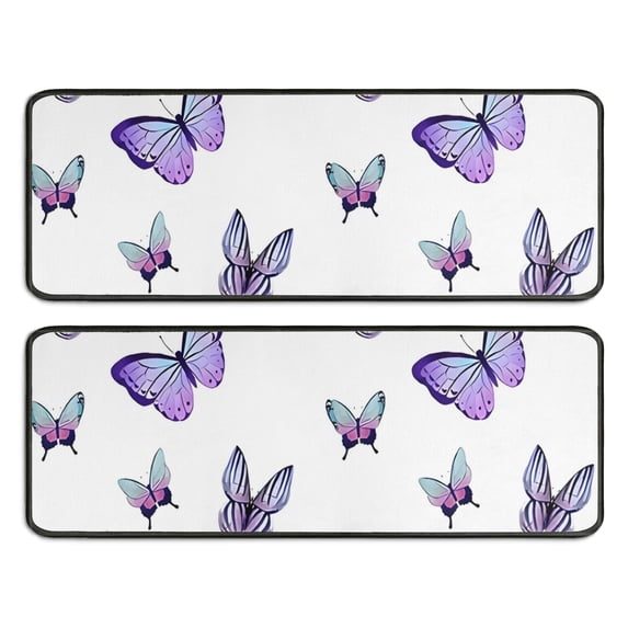 Kitchen Rugs Sets Of 2,Purple Flower Butterfly Pattern Anti Fatigue Kitchen Mat Rugs Non Slip Washable,Decorative Kitchen Floor Mats for Kitchen,Sink,Laundry,17"x47"+17"x47"