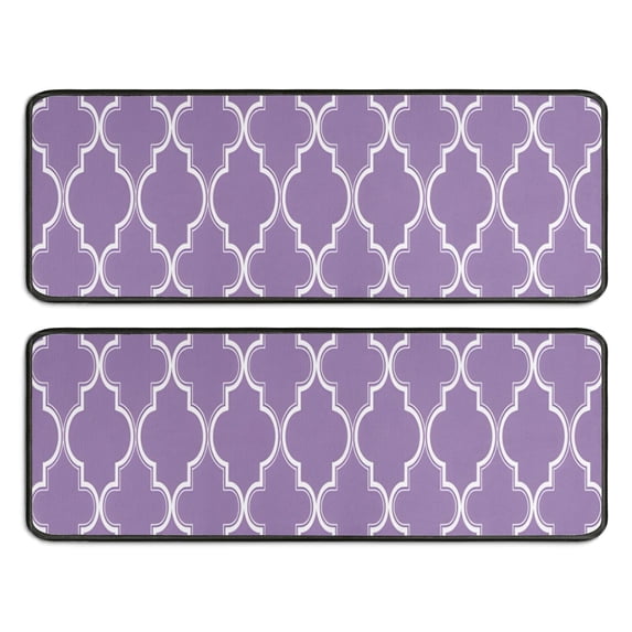 Kitchen Rugs Sets Of 2,Purple Geometric Quatrefoil Pattern Anti Fatigue Kitchen Mat Rugs Non Slip Washable,Decorative Kitchen Floor Mats for Kitchen,Sink,Laundry,17"x47"+17"x47"