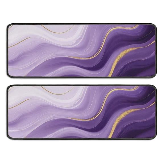 Kitchen Rugs Sets Of 2,Purple Gold Wave Marble Anti Fatigue Kitchen Mat Rugs Non Slip Washable,Decorative Kitchen Floor Mats for Kitchen,Sink,Laundry,17"x47"+17"x47"