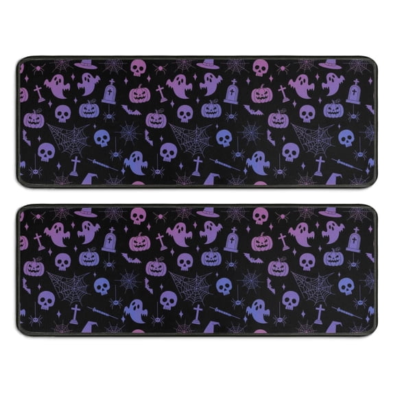 Kitchen Rugs Sets Of 2,Purple Halloween Ghost Pumpkin Skull Pattern Anti Fatigue Kitchen Mat Rugs Non Slip Washable,Decorative Kitchen Floor Mats for Kitchen,Sink,Laundry,17"x47"+17"x47"