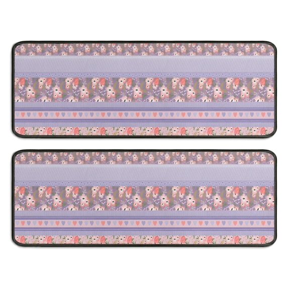 Kitchen Rugs Sets Of 2,Purple Pioneer Flower Striped Pattern Anti Fatigue Kitchen Mat Rugs Non Slip Washable,Decorative Kitchen Floor Mats for Kitchen,Sink,Laundry,17"x47"+17"x47"