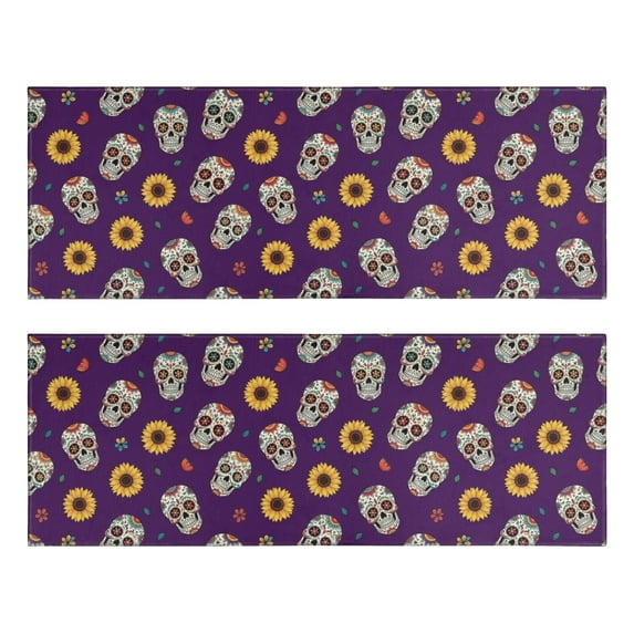 Kitchen Rugs Sets Of 2,Purple Skull Sunflower Pattern Anti Fatigue Kitchen Mat Rugs Non Slip Washable,Decorative Kitchen Floor Mats for Kitchen,Sink,Laundry,17"X47"