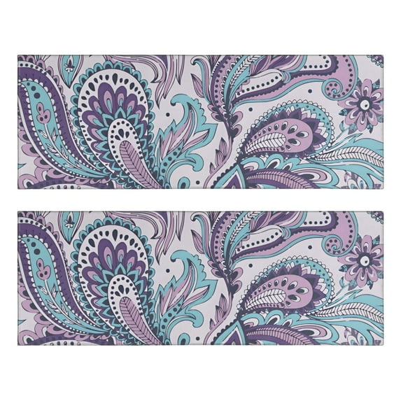 Kitchen Rugs Sets Of 2,Purple and Teal Paisley and Floral Pattern Anti Fatigue Kitchen Mat Rugs Non Slip Washable,Decorative Kitchen Floor Mats for Kitchen,Sink,Laundry,17"X47"