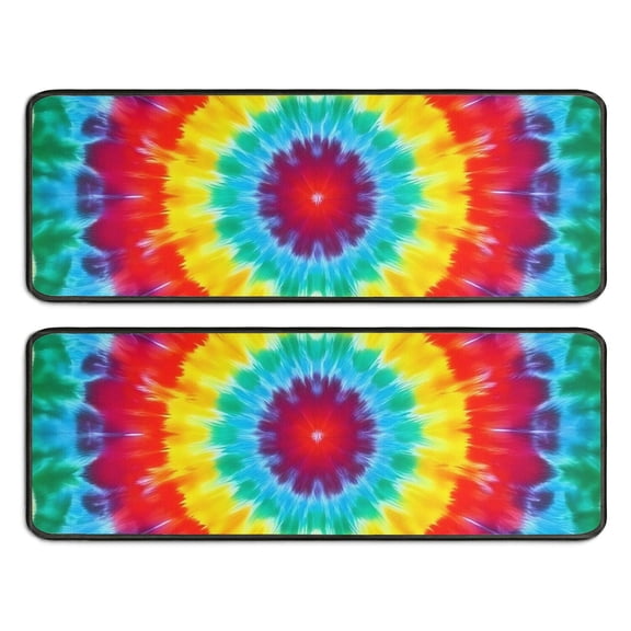 Kitchen Rugs Sets Of 2,Rainbow Tie Dye Circular Pattern Anti Fatigue Kitchen Mat Rugs Non Slip Washable,Decorative Kitchen Floor Mats for Kitchen,Sink,Laundry,17"x47"+17"x47"