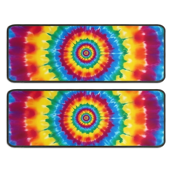 Kitchen Rugs Sets Of 2,Rainbow Tie Dye Concentric Circles Anti Fatigue Kitchen Mat Rugs Non Slip Washable,Decorative Kitchen Floor Mats for Kitchen,Sink,Laundry,17"x47"+17"x47"