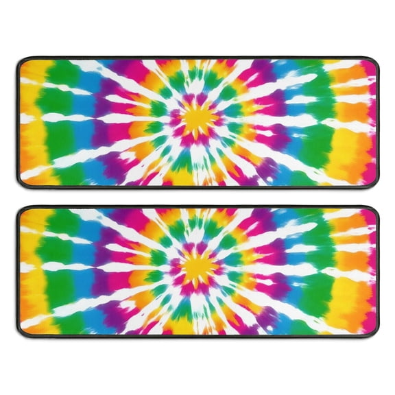 Kitchen Rugs Sets Of 2,Rainbow Tie Dye Mandala Pattern Anti Fatigue Kitchen Mat Rugs Non Slip Washable,Decorative Kitchen Floor Mats for Kitchen,Sink,Laundry,17"x47"+17"x47"