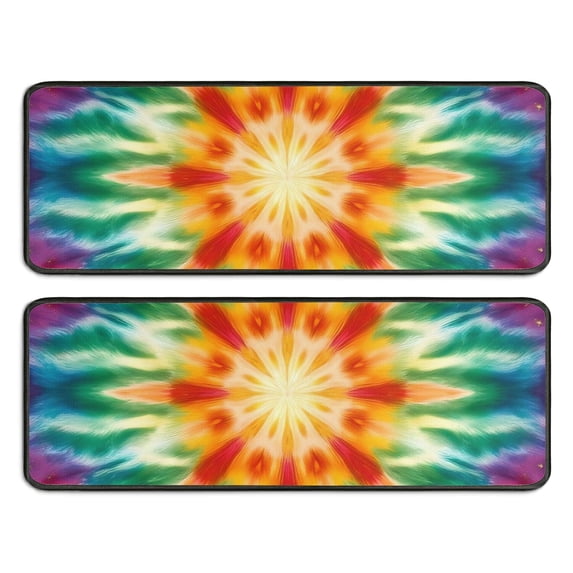 Kitchen Rugs Sets Of 2,Rainbow Tie Dye Mandala Pattern Anti Fatigue Kitchen Mat Rugs Non Slip Washable,Decorative Kitchen Floor Mats for Kitchen,Sink,Laundry,17"x47"+17"x47"