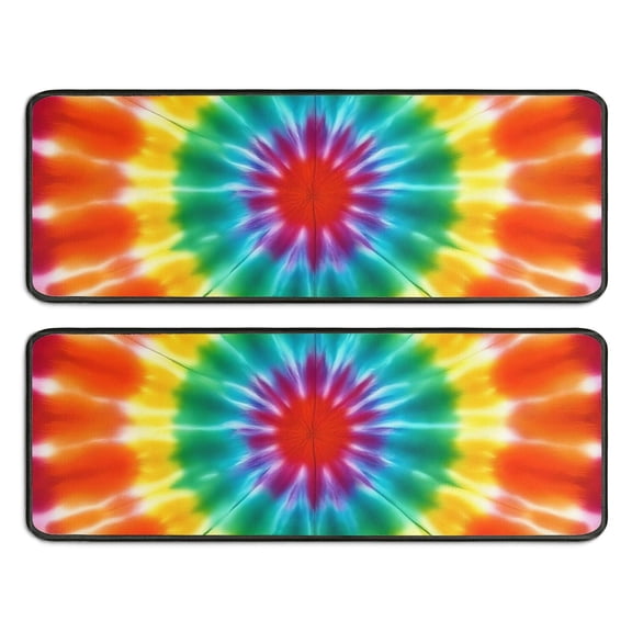 Kitchen Rugs Sets Of 2,Rainbow Tie Dye Mandala Pattern Anti Fatigue Kitchen Mat Rugs Non Slip Washable,Decorative Kitchen Floor Mats for Kitchen,Sink,Laundry,17"x47"+17"x47"