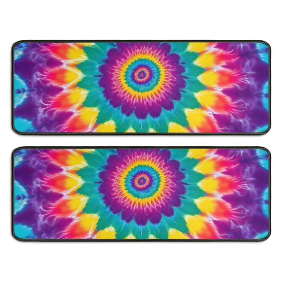 Kitchen Rugs Sets Of 2,Rainbow Tie Dye Radial Pattern Anti Fatigue Kitchen Mat Rugs Non Slip Washable,Decorative Kitchen Floor Mats for Kitchen,Sink,Laundry,17"x47"+17"x47"