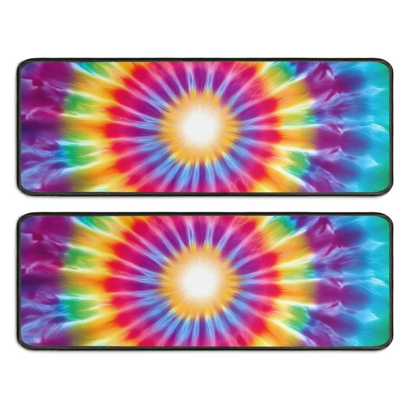 Kitchen Rugs Sets Of 2,Rainbow Tie Dye Radial Pattern Anti Fatigue Kitchen Mat Rugs Non Slip Washable,Decorative Kitchen Floor Mats for Kitchen,Sink,Laundry,17"x47"+17"x47"