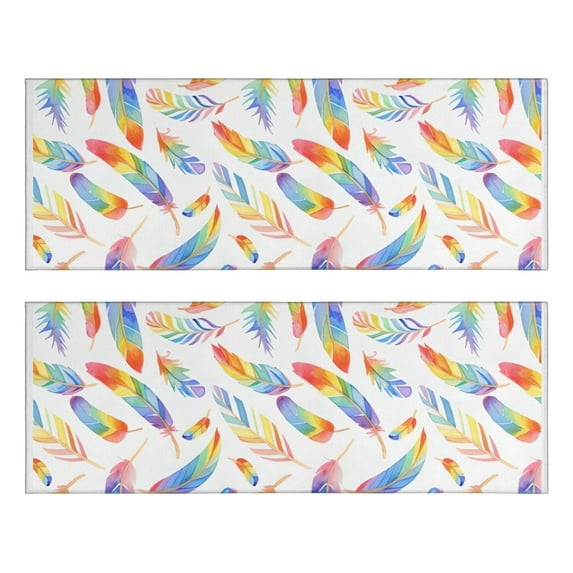 Kitchen Rugs Sets Of 2,Rainbow Watercolor Feather Pattern Anti Fatigue Kitchen Mat Rugs Non Slip Washable,Decorative Kitchen Floor Mats for Kitchen,Sink,Laundry,17"X47"