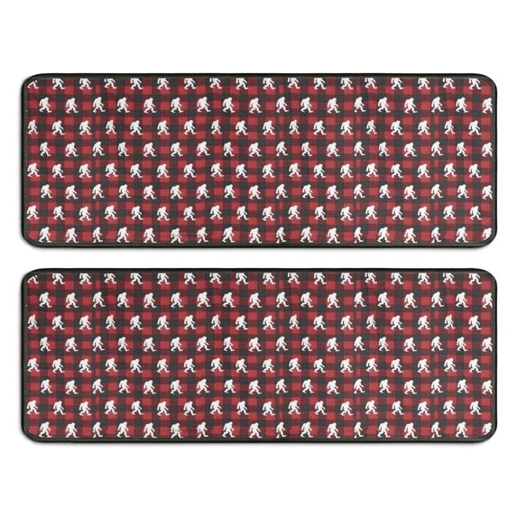 Kitchen Rugs Sets Of 2,Red Bigfoot and Heart Pattern Anti Fatigue Kitchen Mat Rugs Non Slip Washable,Decorative Kitchen Floor Mats for Kitchen,Sink,Laundry,17"x47"+17"x47"