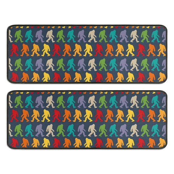 Kitchen Rugs Sets Of 2,Red Bigfoot Pattern Anti Fatigue Kitchen Mat Rugs Non Slip Washable,Decorative Kitchen Floor Mats for Kitchen,Sink,Laundry,17"x47"+17"x47"