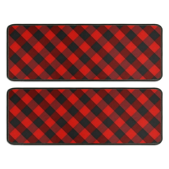 Kitchen Rugs Sets Of 2,Red Black Checkerboard Checkered Pattern Anti Fatigue Kitchen Mat Rugs Non Slip Washable,Decorative Kitchen Floor Mats for Kitchen,Sink,Laundry,17"x47"+17"x47"