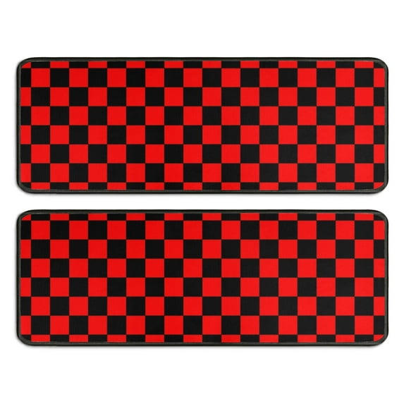 Kitchen Rugs Sets Of 2,Red and Black Checkered Pattern Anti Fatigue Kitchen Mat Rugs Non Slip Washable,Decorative Kitchen Floor Mats for Kitchen,Sink,Laundry,17"x47"+17"x47"