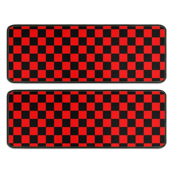 Kitchen Rugs Sets Of 2,Red and Black Checkered Pattern Anti Fatigue Kitchen Mat Rugs Non Slip Washable,Decorative Kitchen Floor Mats for Kitchen,Sink,Laundry,17"x47"+17"x47"