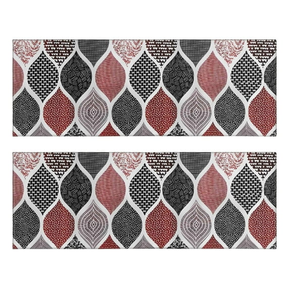 Kitchen Rugs Sets Of 2,Red and Black Ethnic Geometric Pattern Anti Fatigue Kitchen Mat Rugs Non Slip Washable,Decorative Kitchen Floor Mats for Kitchen,Sink,Laundry,17"X47"